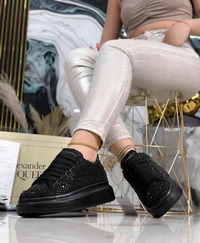 👑TENIS MCQUEEN👸 Brillo de diamante negro™💎✨